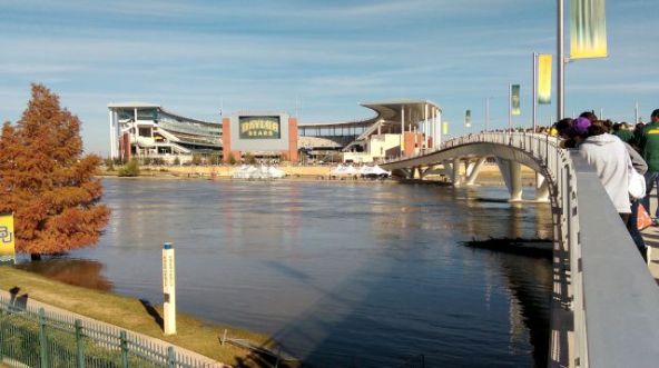 Walking Across River to Baylor and Texas Game